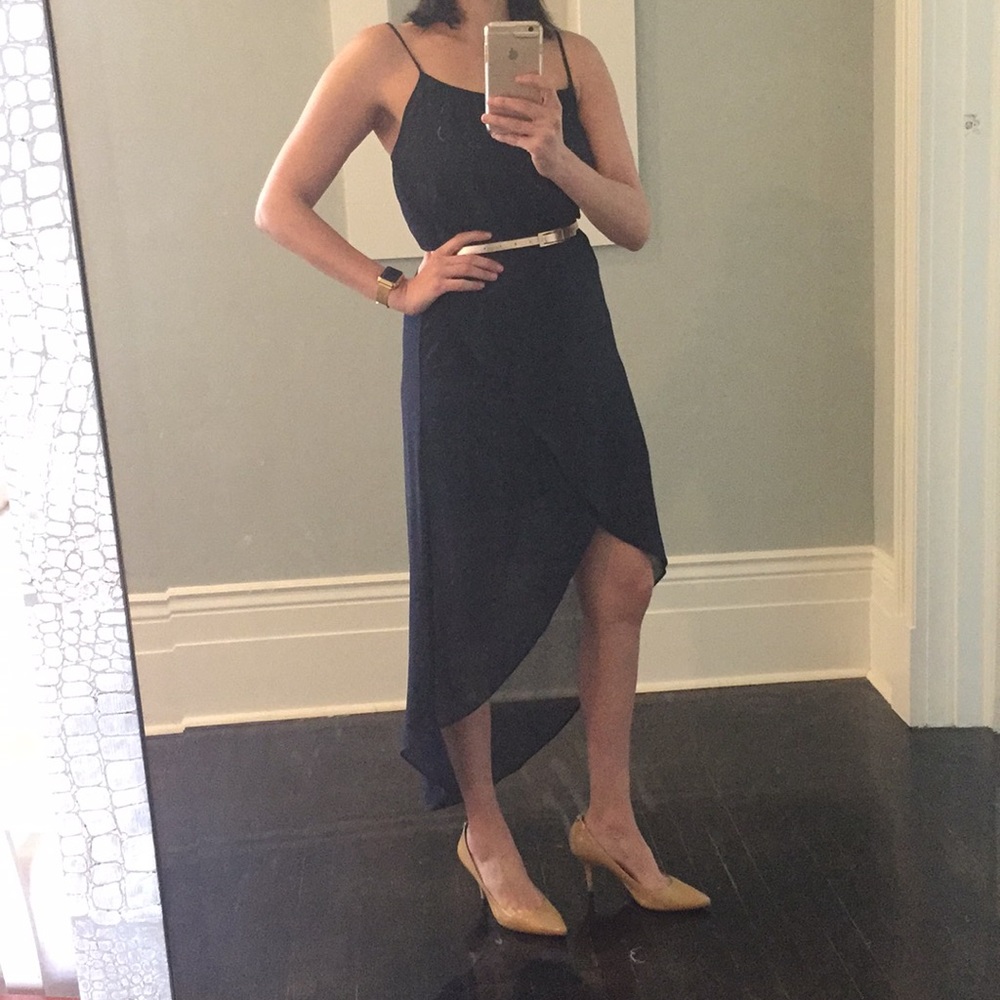 Limited navy blue flowy high-low dress